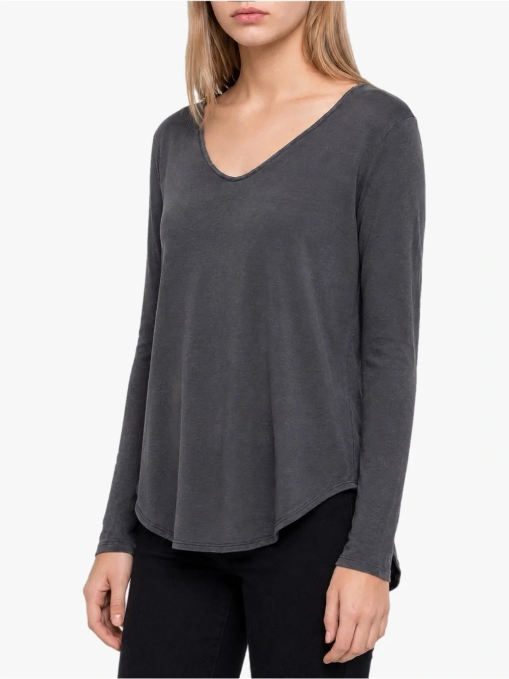 American Eagle Soft & Sexy Long Sleeve Tee XL Burnout Charcoal Gray High Low Hem